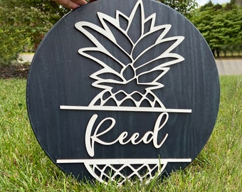 Pineapple 3d Round Custom Last Name Sign, Personalized with Name, Pineapple Deco, Gift for New Homeowners, Tropical Decor, Beach