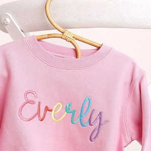 Custom Embroidered Kids Name Sweatshirt, Colorful Name shirt, Personalized Crewneck Sweatshirt, rainbow monogrammed Toddler Sweatshirt