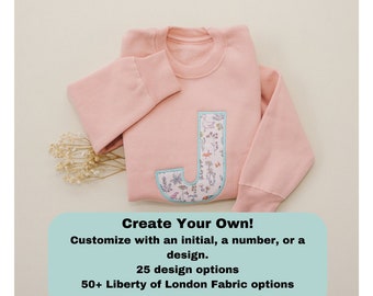 Kids Initial Sweatshirt, Youth Sweater, Embroidered Appliqué Sweatshirt, Liberty of London Initial Sweater, Dusty Pink, Kids Birthday