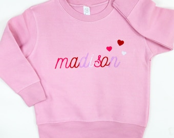 Embroidered Valentine's Sweatshirt and hearts/ Monogram Valentines Shirt / Valentine's Day Shirt / Kids Valentines Shirt / Custom Valentines