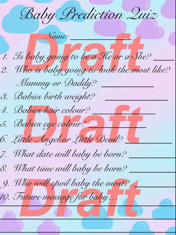 Baby Prediction Quiz Gender Reveal Quiz Baby Shower Quiz Etsy