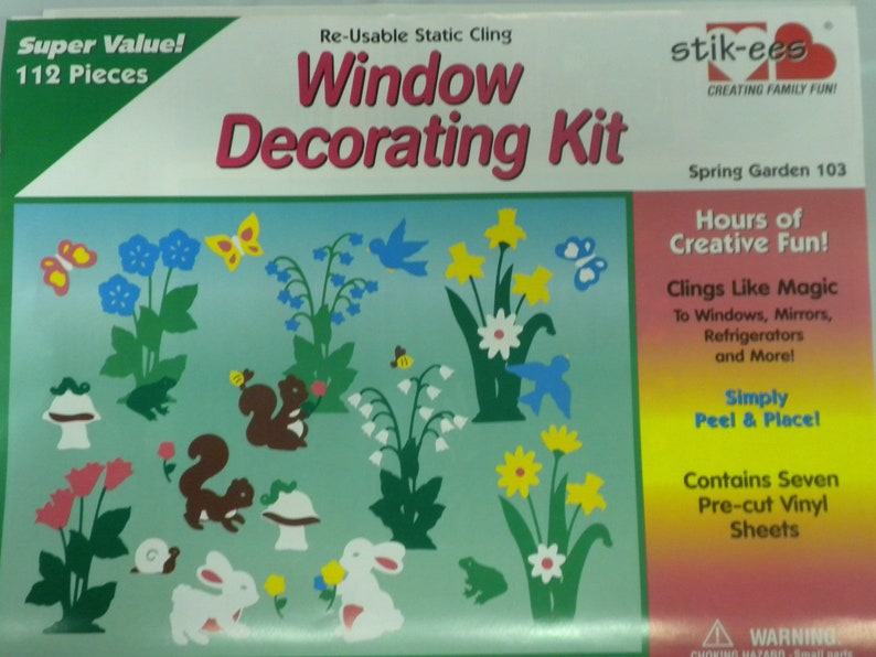 Flowers Easter Spring Garden Window Clings Stik-EES Bunnies and More 112 piece set New