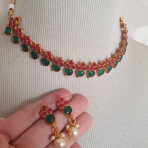 Indian  South jewelry necklace choker earrings jhumkis jhumkas Bollywood jewelry kemp stone Birthday gift Anniversary party gift Pakistani