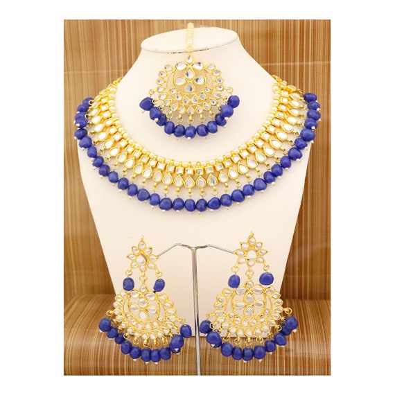 Blue Beads Gold Plated Beautiful Party 