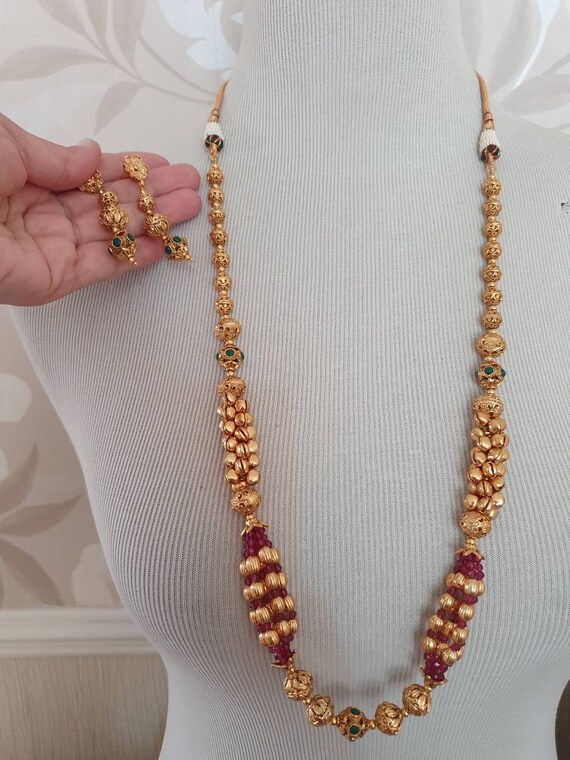 JewelleryHubBoutique Rani Haar Long Mala Necklace Earrings Wedding Bridal Polki Kundan Jewellery Bollywood Jewelry Pakistani Punjabi Haar Birthday Gift Anniversa