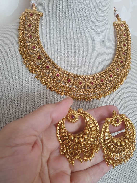 Polki Necklace Set Choker Jhumkis 