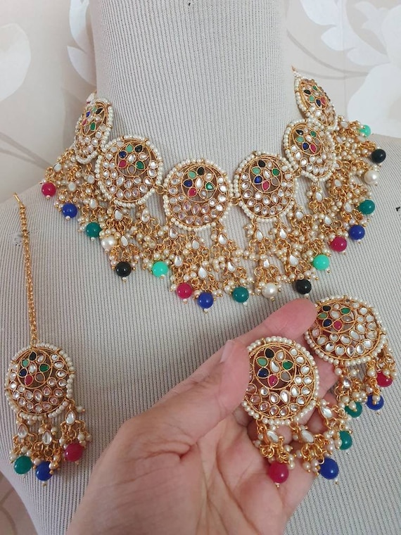 Dark Blue & Antique Gold Necklace Bangle Set | Indian wedding jewelry,  Jewellery uk, Bangle set