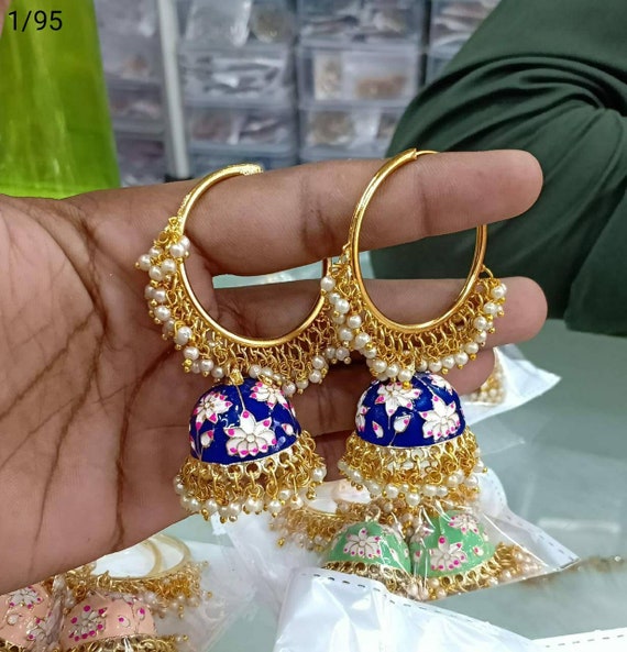 Designer Earrings Ballay Jhumkas Jhumkis Hoops Ethnic Meenakari