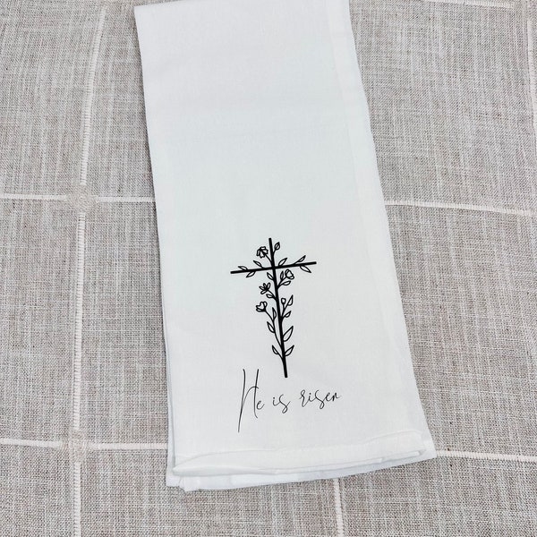 He is Risen Tea Towel, Easter Kitchen Towel 100% Cotton, Christian Decor