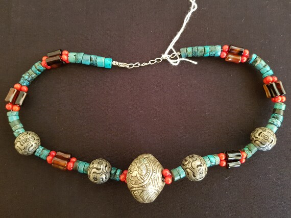 Vintage handcrafted tibet silver, turquoise, cora… - image 7