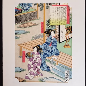 Japanese woodblock print - reproduction - Utagawa Yoshiiku - Beauties Cooling in the Garden