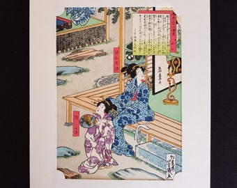 Japanese woodblock print - reproduction - Utagawa Yoshiiku - Beauties Cooling in the Garden