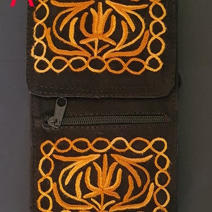 Versátil billetera bordada de gamuza suave de Cachemira, India