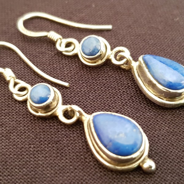 Sterling silver and lapis lazuli tribal earrings from Jaipur, India