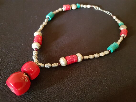 Vintage handcrafted Tibet silver,coral and turquo… - image 3
