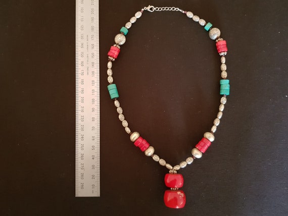 Vintage handcrafted Tibet silver,coral and turquo… - image 2