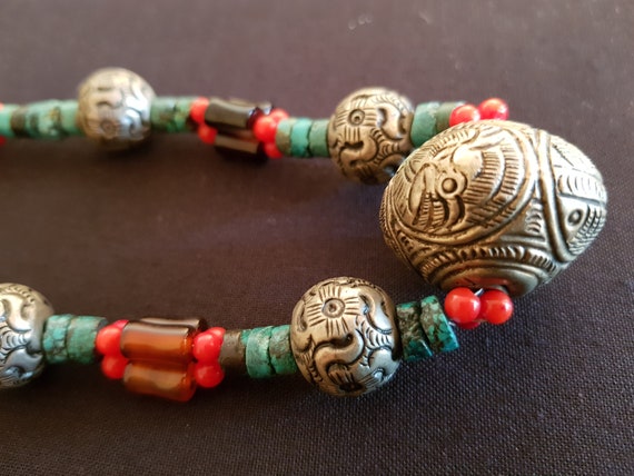 Vintage handcrafted tibet silver, turquoise, cora… - image 8