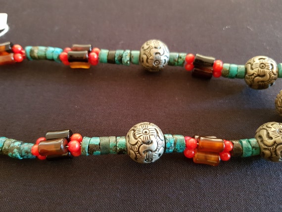 Vintage handcrafted tibet silver, turquoise, cora… - image 9