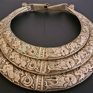 Vintage Chinese tribal ethnic minority Miao silver necklace chest decoration