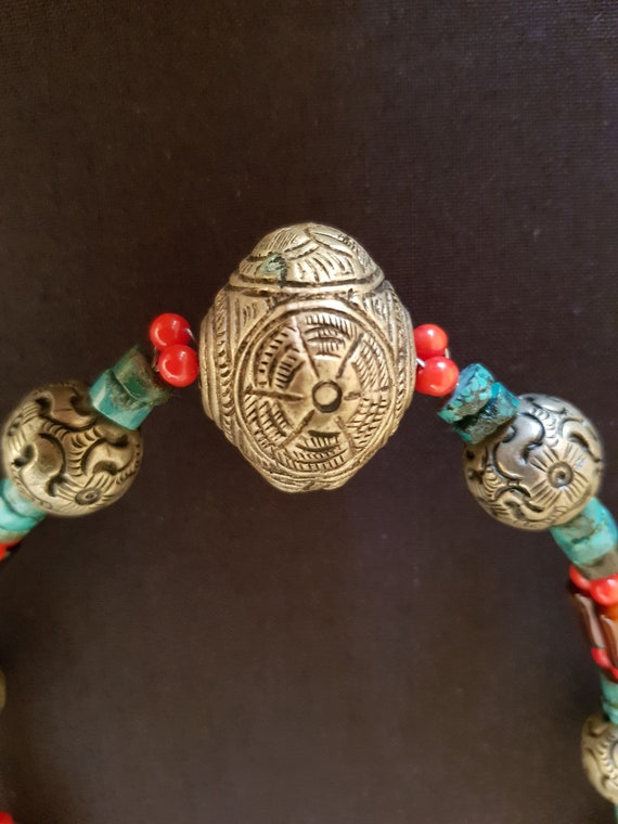 Vintage handcrafted tibet silver, turquoise, cora… - image 5