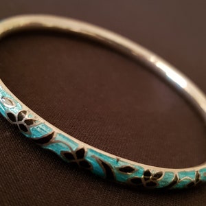 Cloisonne on sterling silver tribal bangle from Jaipur, Rajasthan