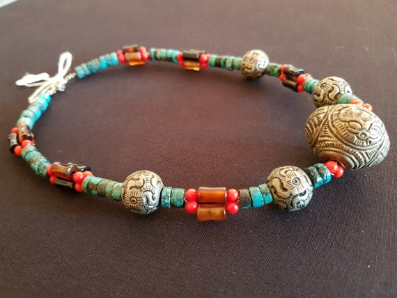 Vintage handcrafted tibet silver, turquoise, cora… - image 6