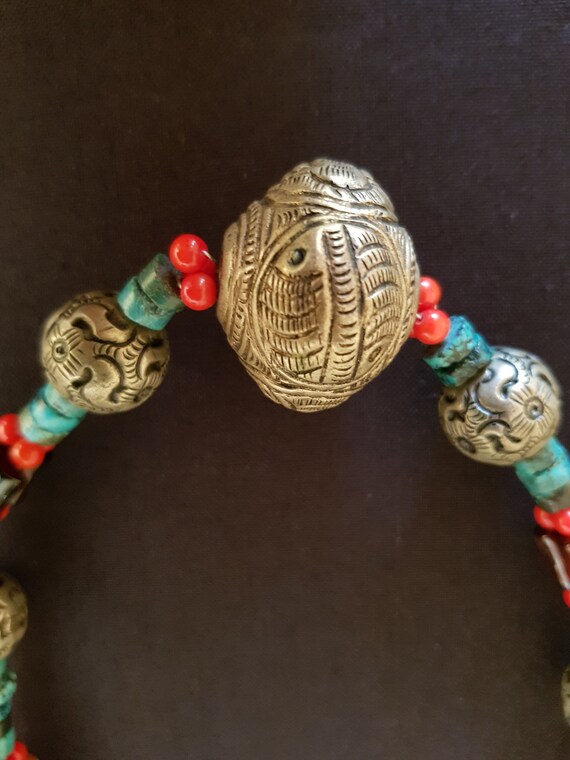 Vintage handcrafted tibet silver, turquoise, cora… - image 3