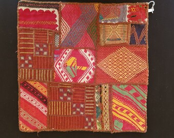 Hand woven, hand embroidered Indian patchwork cushion cover