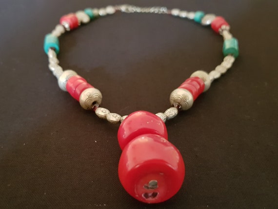 Vintage handcrafted Tibet silver,coral and turquo… - image 4