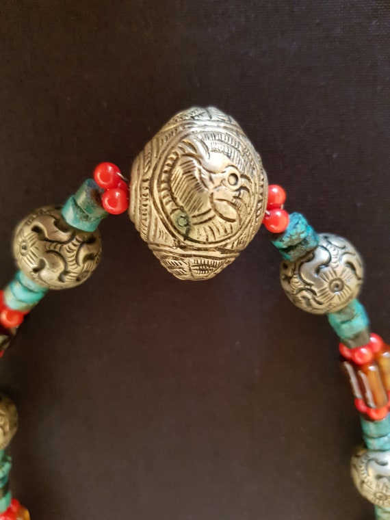 Vintage handcrafted tibet silver, turquoise, cora… - image 4