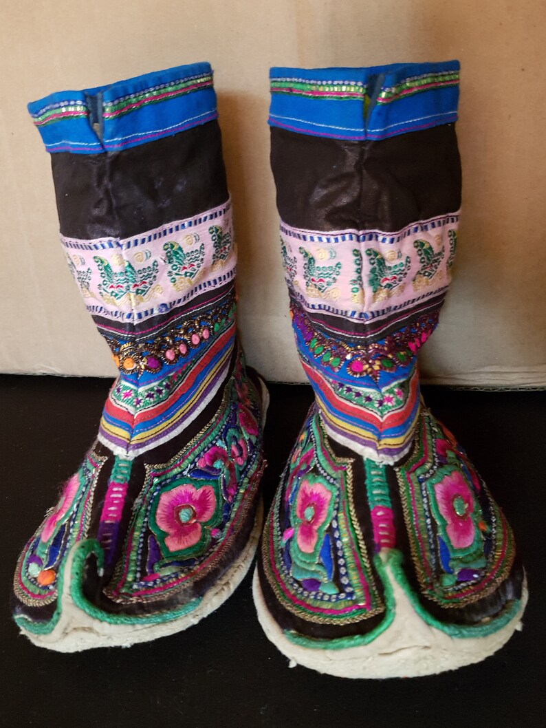 Chinese Tribal Miao Embroidered Handmade Boots From Yunnan Province, SW ...