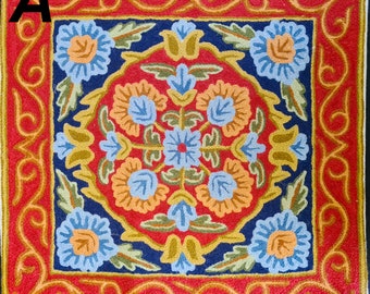 Vintage handmade crewel work embroidered cushion cover from Kashmir, India