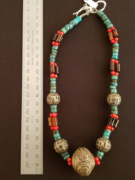 Vintage handcrafted tibet silver, turquoise, cora… - image 2