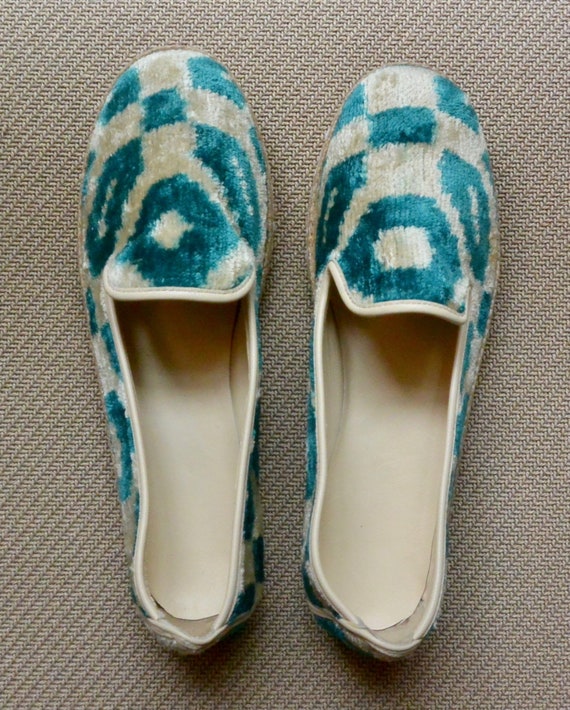 Velvet Ikat & Leather Loafer Shoes Womens Shoes Slip Ons Loafers 