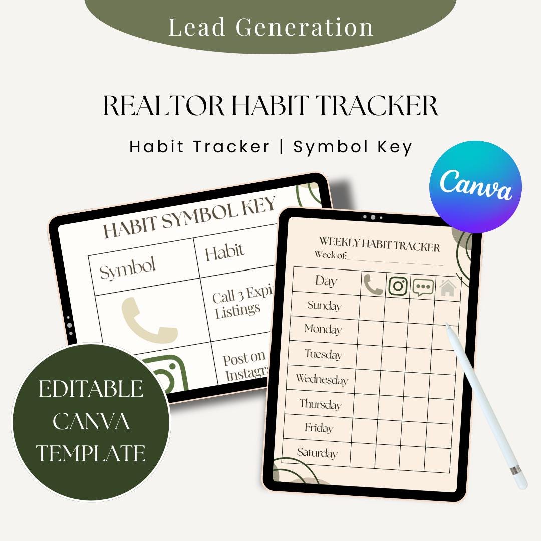 Weekly Lead Generation Checklist.pdf Realtor Habit Tracker Canva Template, Downloadable Weekly Habit Tracker ...