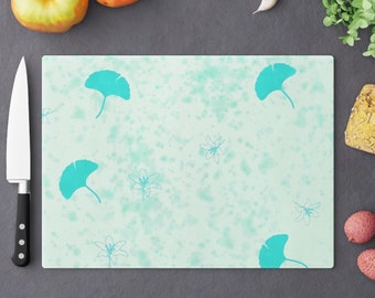 Glass Cutting Board, Chopping Board, Kitchen Supplies, Counter Protection, Light Blue Floral Pattern, Cooking Gifts, Housewarming Gifts