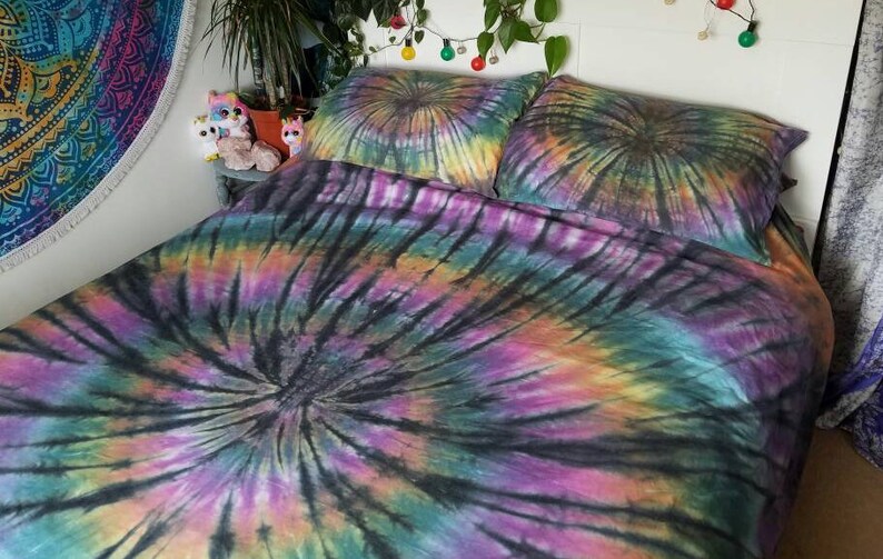 Rainbow Tie Dye Uk King Us Queen Size Duvet Cover And Pillow Etsy