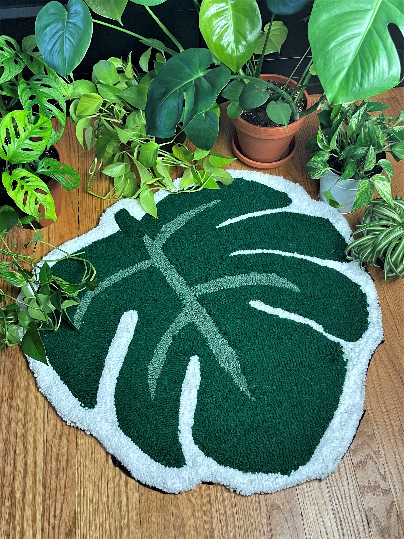 Large Monstera Plant Rug Hand Tufted Etsy