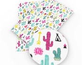 Colorful Cactus Western Print Synthetic Leather - Faux Artificial Leather - DIY Fabric For Bag Bow Making - Printed Sewing Vinyl 10115