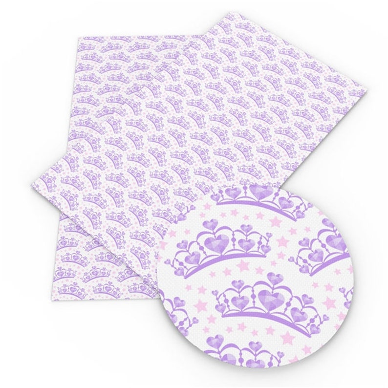 Purple Princess Crown Print Synthetic Leather DIY Fabric For Bag /& Bow Making Faux Artificial Leather Printed Sewing Vinyl 10141