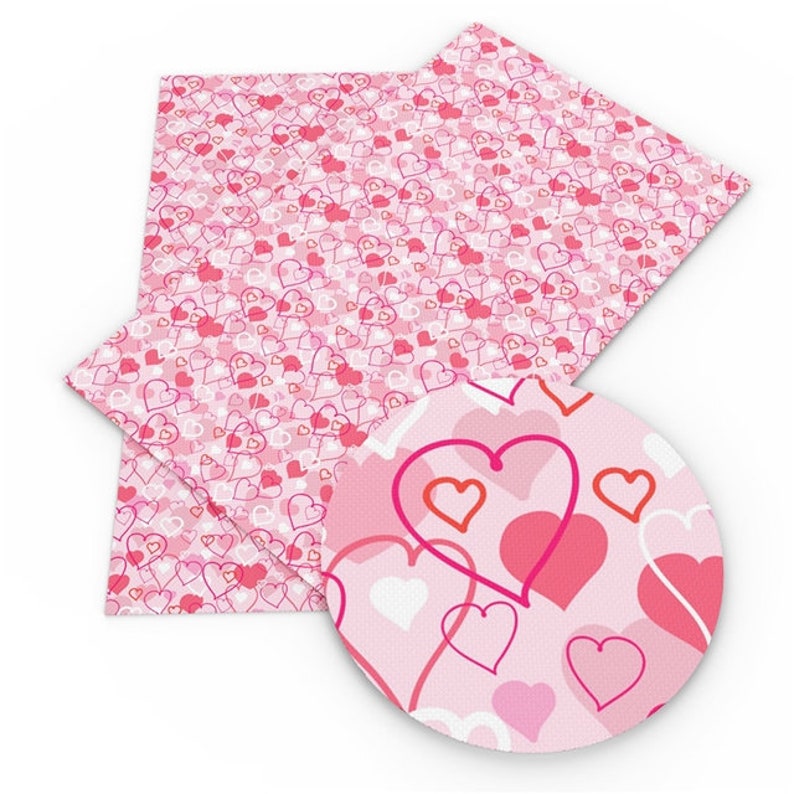 Pink Layered Heart Print Synthetic Leather Valentine Faux Leather Sheets DIY Fabric For Bag /& Bow Making Printed Sewing Vinyl