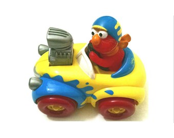 Elmo Push and Go Race Car 1998 Tyco Preschool Toy Sesame Street Jim Henson Pull