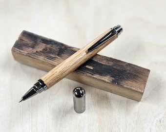 Round Capped Pen in Chrome and Whiskey Barrel Oak