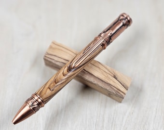 Gothic Twist Pen in Antique Copper and Bethlehem Olive Wood