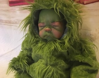 Custom Made OOAK Reborn Baby Grinch Costume 