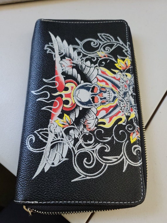 Ed Hardy Wing and Skulls Travel Passport Wallet Large You Only