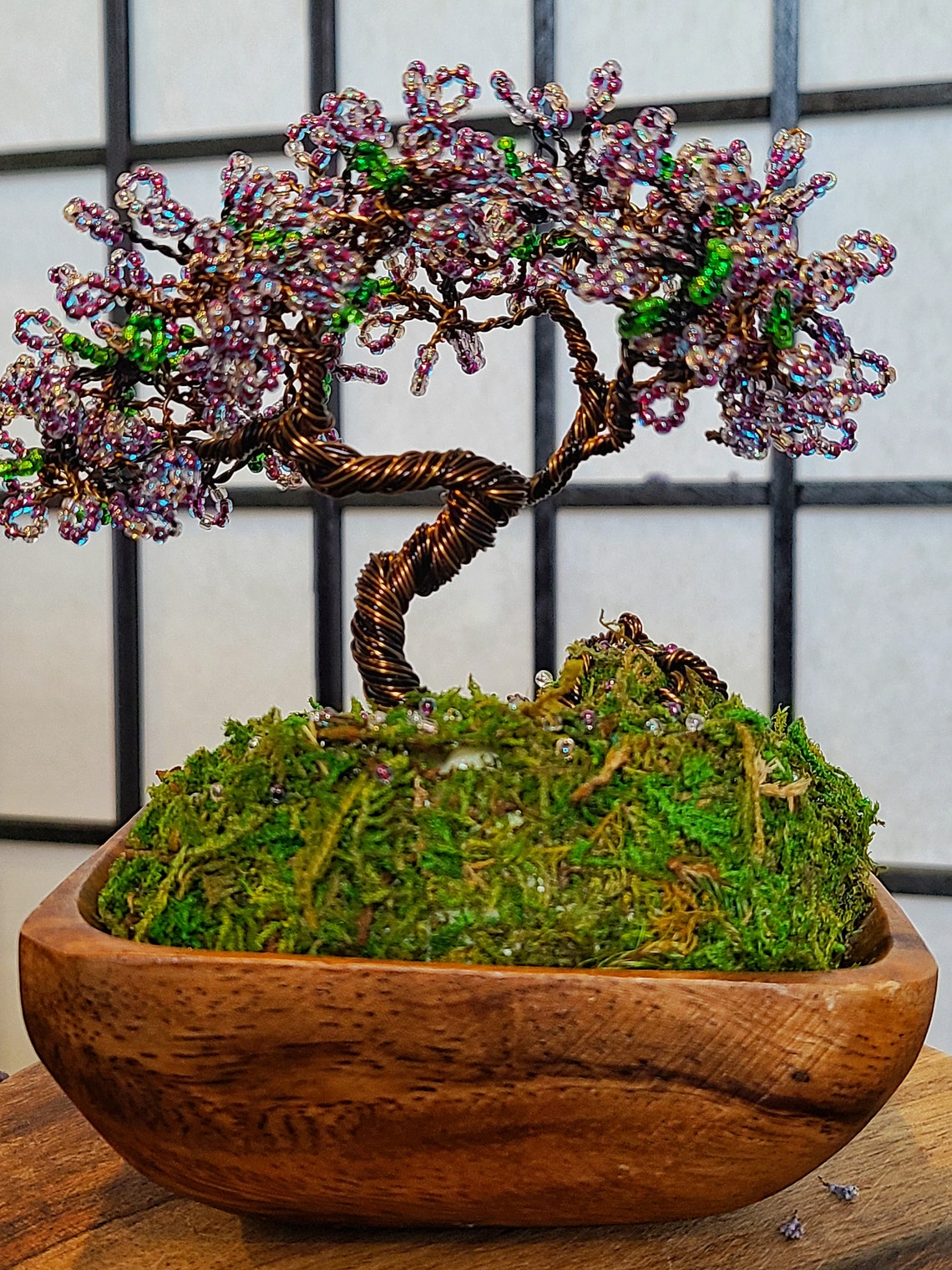 Wire Beaded Bonsai Tree in Wooden Bowl Gift for her him Etsy