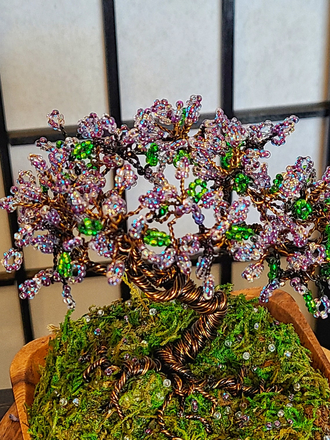 Wire Beaded Bonsai Tree in Wooden Bowl Gift for her him Etsy