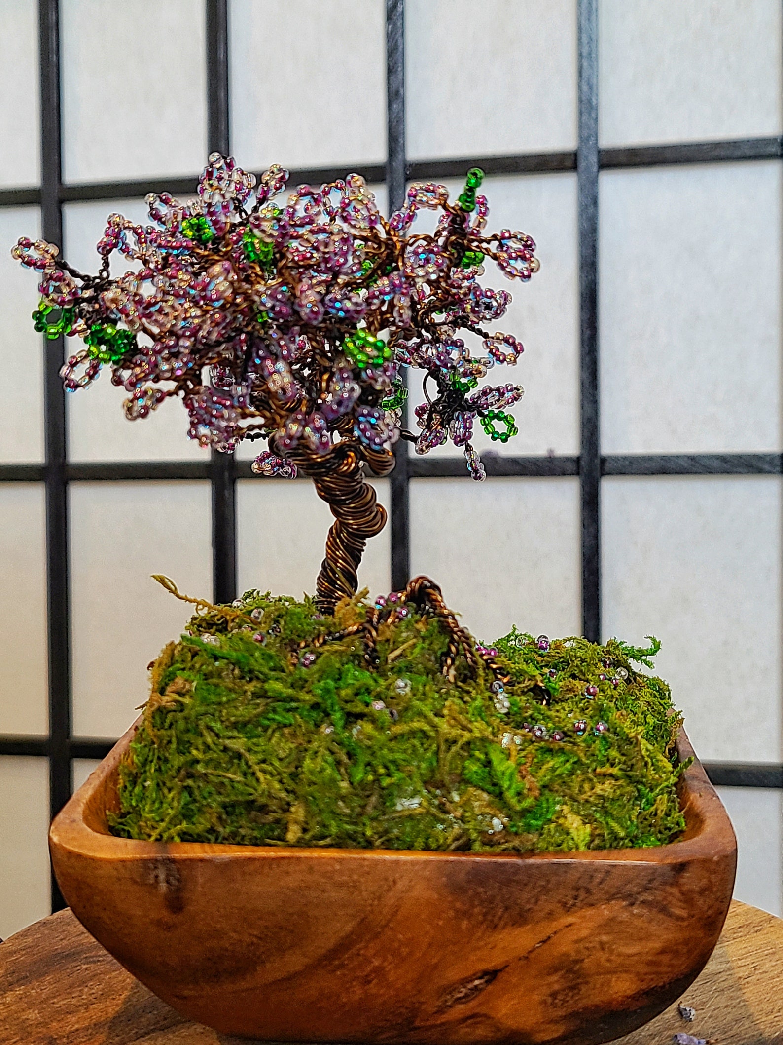 Wire Beaded Bonsai Tree in Wooden Bowl Gift for her him Etsy