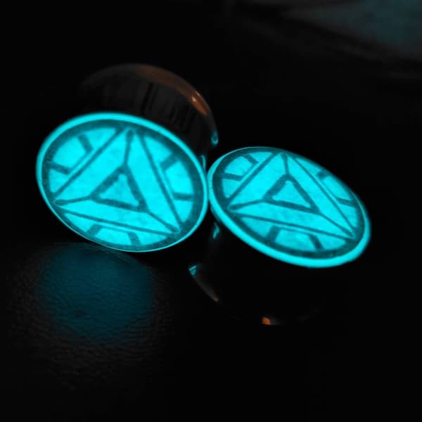 PAIR | Arc Reactor | Gauges | Superhero Plugs | Glow in the Dark | 0G Plug | 00G | 7/16" | 1/2" | 9/16" | 5/8" | 3/4" | 7/8" | 1"